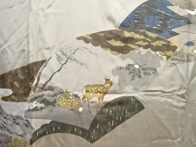 JAPANESE KIMONO / ANTIQUE MENS JUBAN / SILK / JIGAMI & DEER